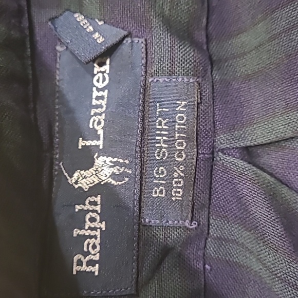 RALPH LAUREN BIG SHIRT BUTTON DOWN NAVY BLUE AND GREEN - Picture 5 of 7